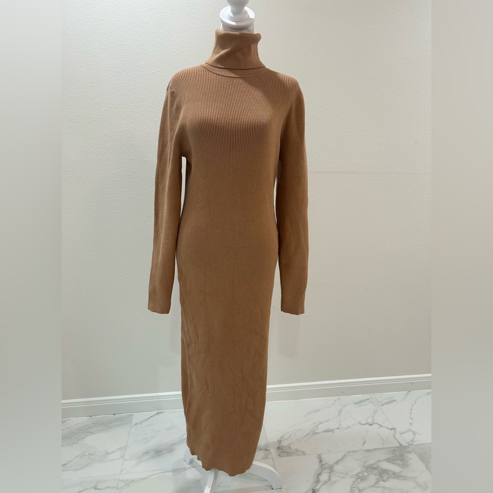 Forever 21 Brown Ribbed Long Sleeve Turtleneck Dress, Size 2X, NWT